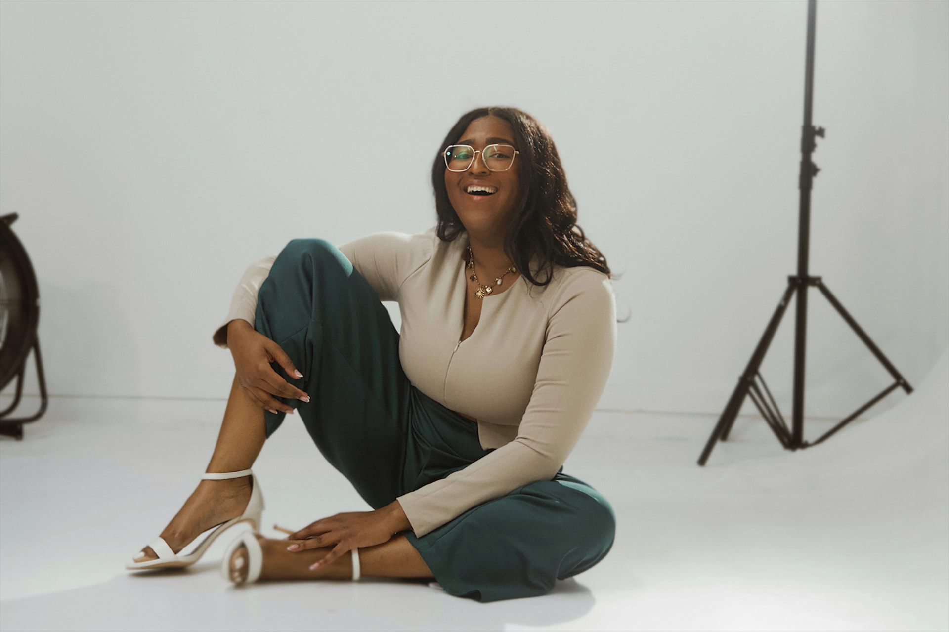 Artisha Walker laughing during a studio shoot